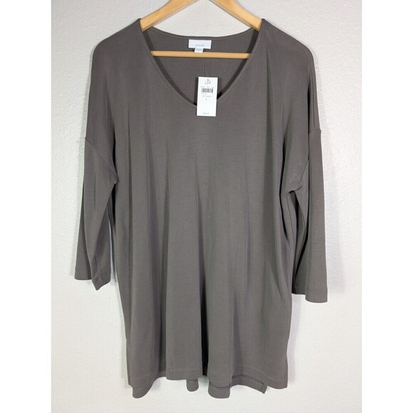 J Jill Pure Jill Raisin V Neck Top Large Tencel Blend - Picture 1 of 7